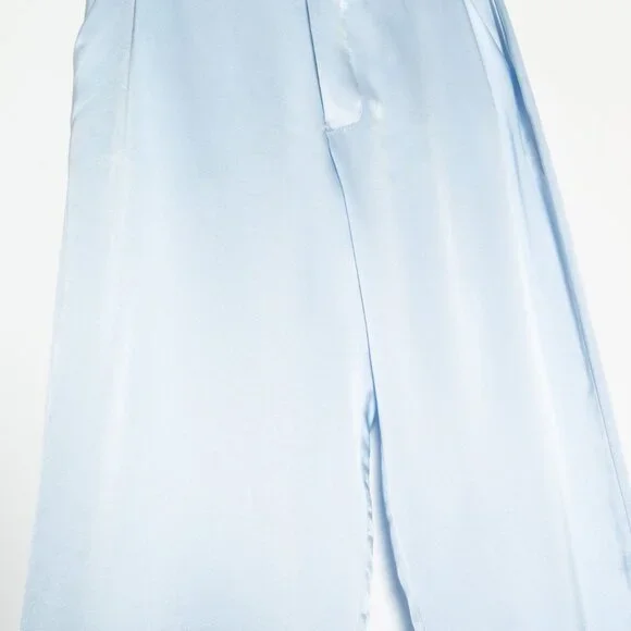 Sablyn Light Blue Silk Wide-Leg Button Fly Pants – Sample Style — Size XS